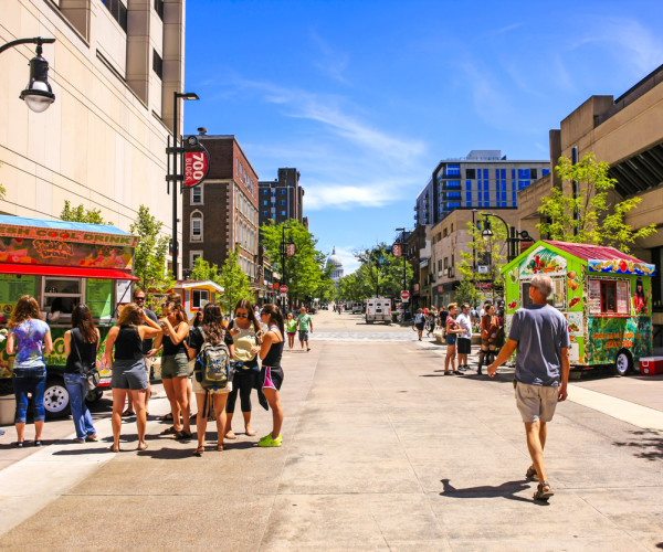 Madison Wisconsin streetscape on a sunny day