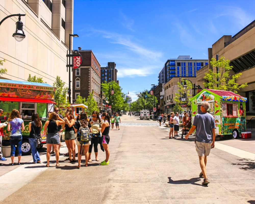 Madison Wisconsin streetscape on a sunny day
