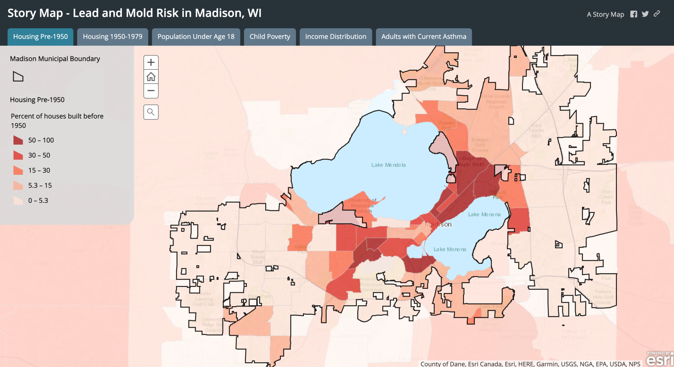 Screenshot of digital map of Madison, WI
